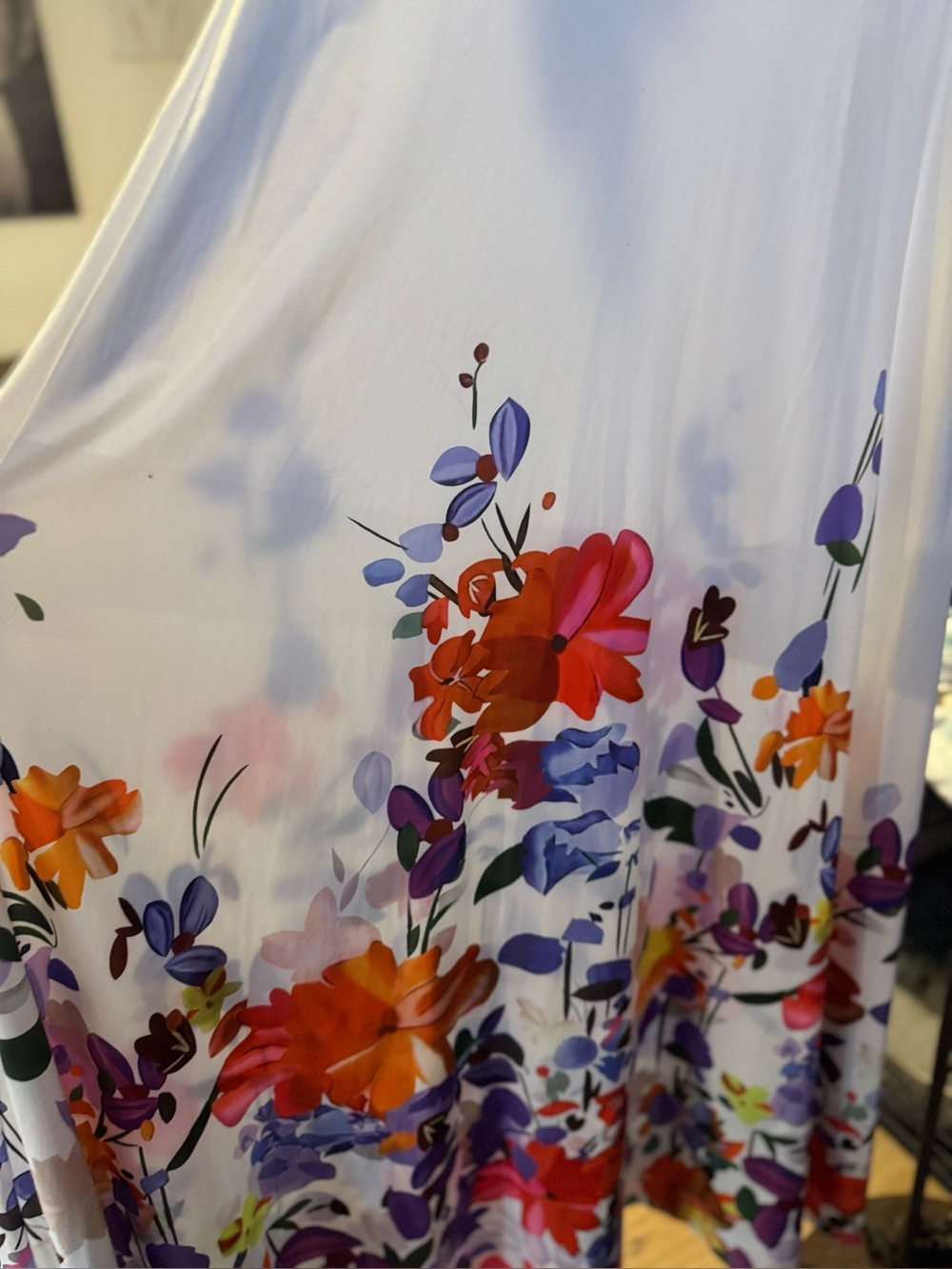 White Floral Border Maxi Dress with Multicolor Blooms